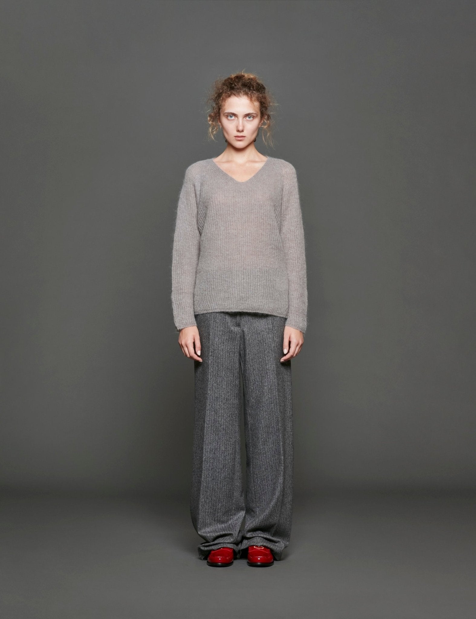 pull scollo v mohair grigio - max mara leisure - pullover