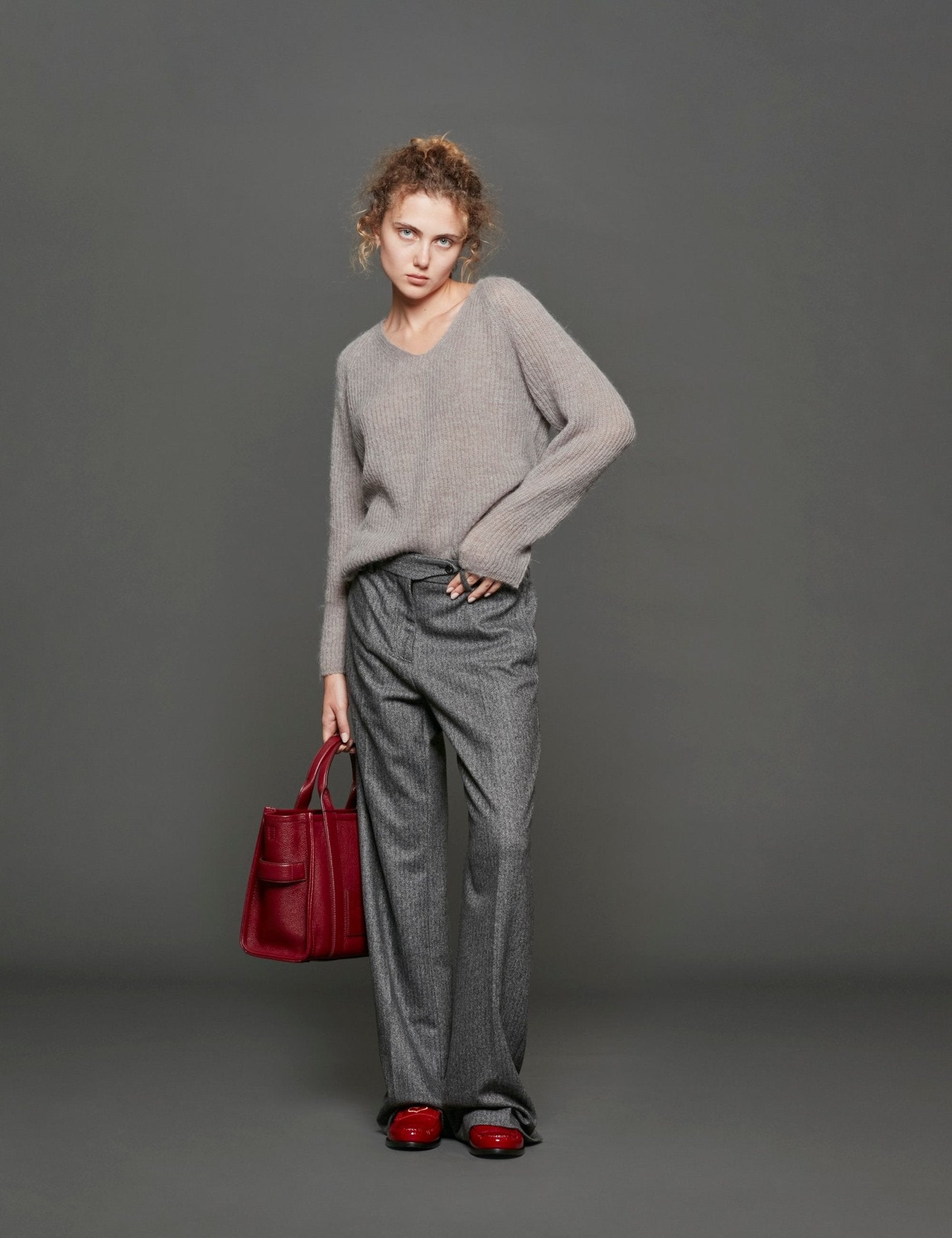 pull scollo v mohair grigio - max mara leisure - pullover