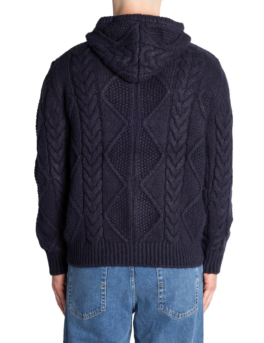 pullover cappuccio maglia lavorata blu navy - alley docks - pullover