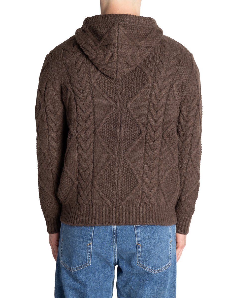 pullover cappuccio maglia lavorata marrone - alley docks - pullover