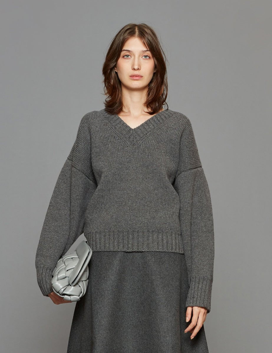 pullover compact knitted mid grey - rohe - pullover