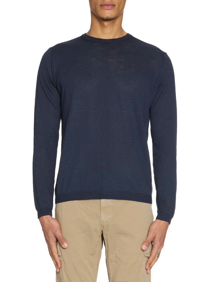 pullover girocollo cotone fiammato blu - blufrida - pullover