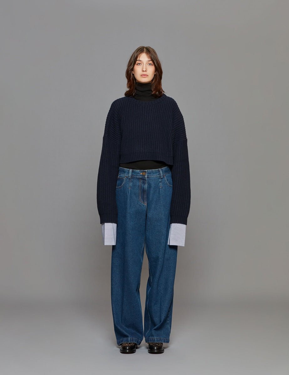 pullover girocollo cropped blu - jejia - pullover