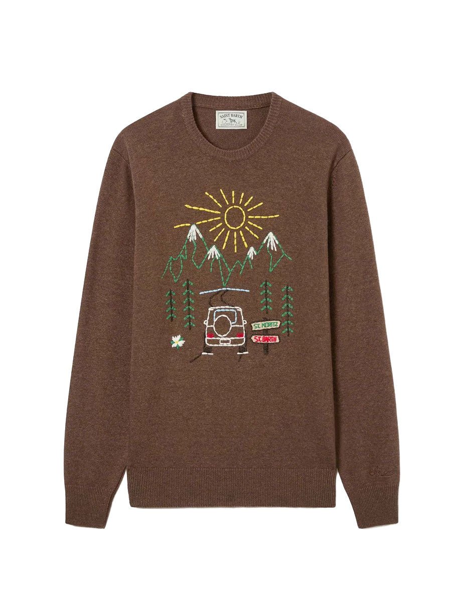 pullover girocollo heron ricamo st moritz moro - st. barth - pullover