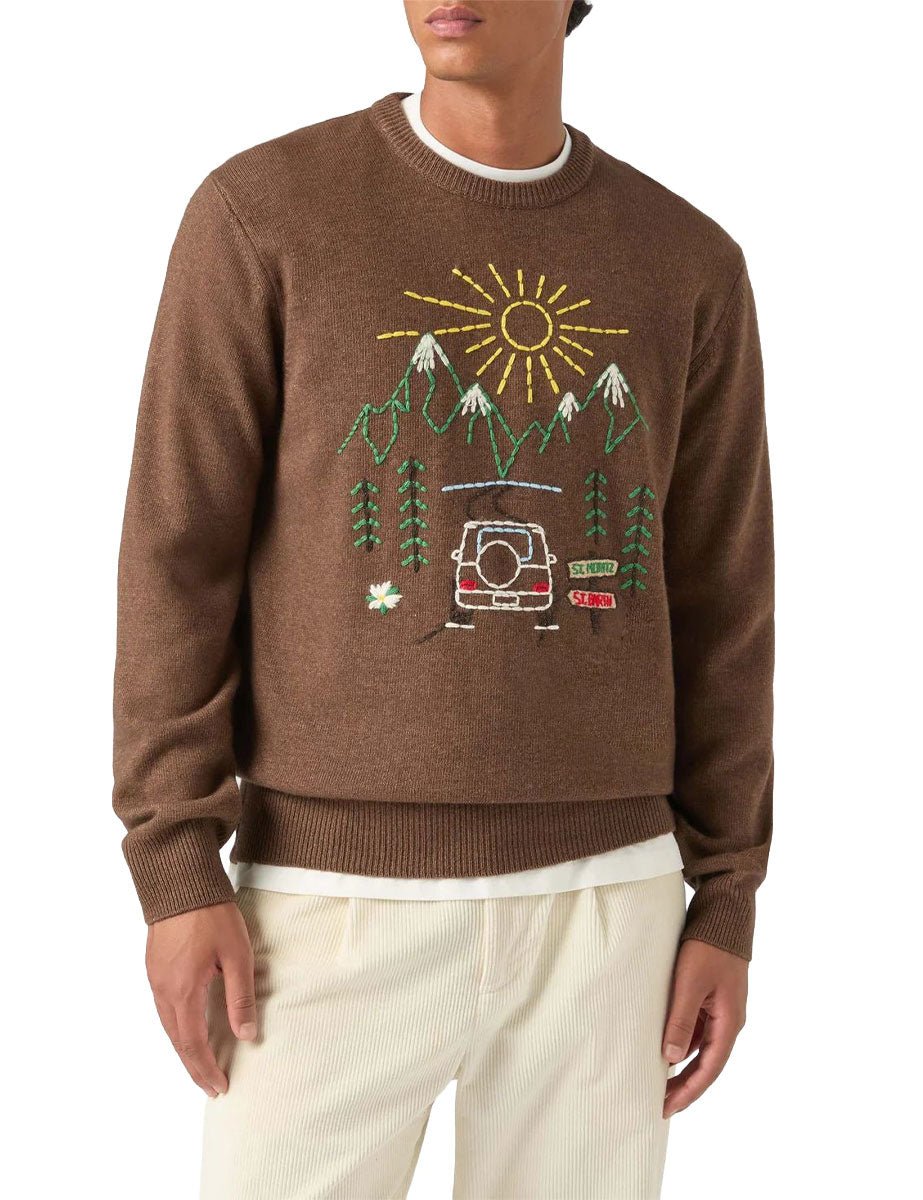 pullover girocollo heron ricamo st moritz moro - st. barth - pullover