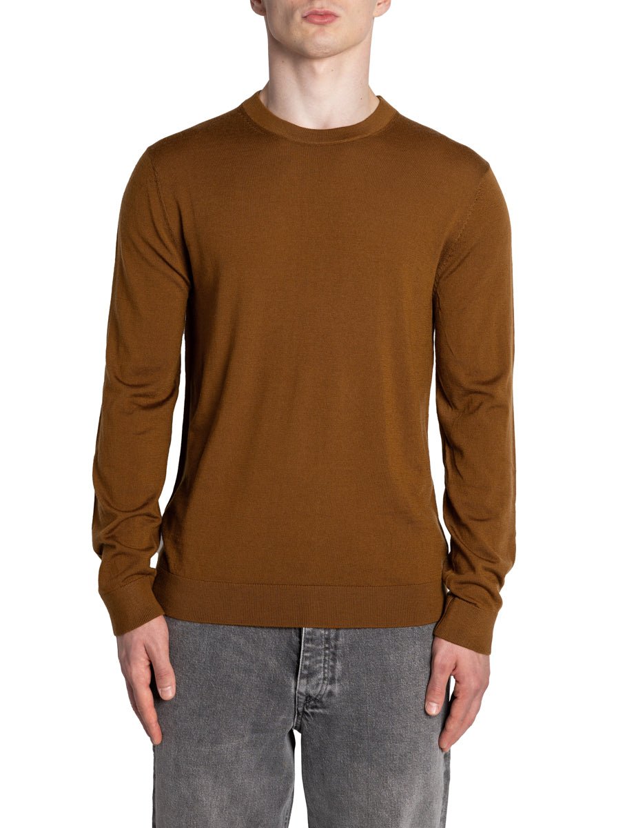 pullover girocollo merinos marrone terra bruciata - selected - pullover
