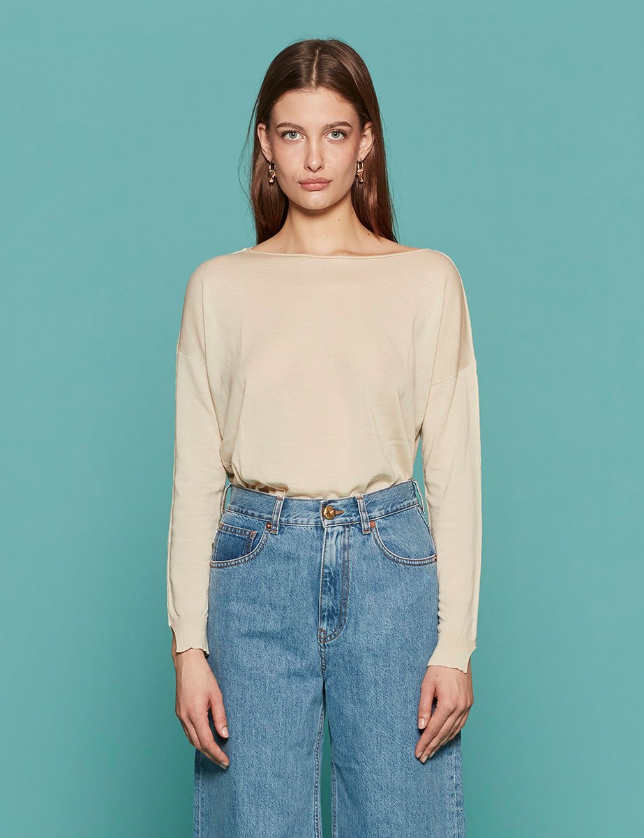 pullover girocollo merinos panna - roberto collina - pullover