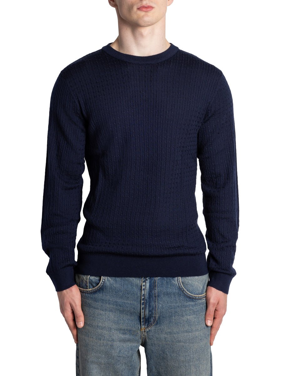 pullover girocollo merinos tray trecce blu navy - selected - pullover