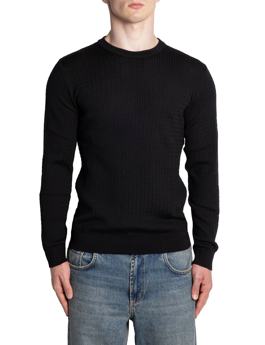 pullover girocollo merinos tray trecce nero - selected - pullover