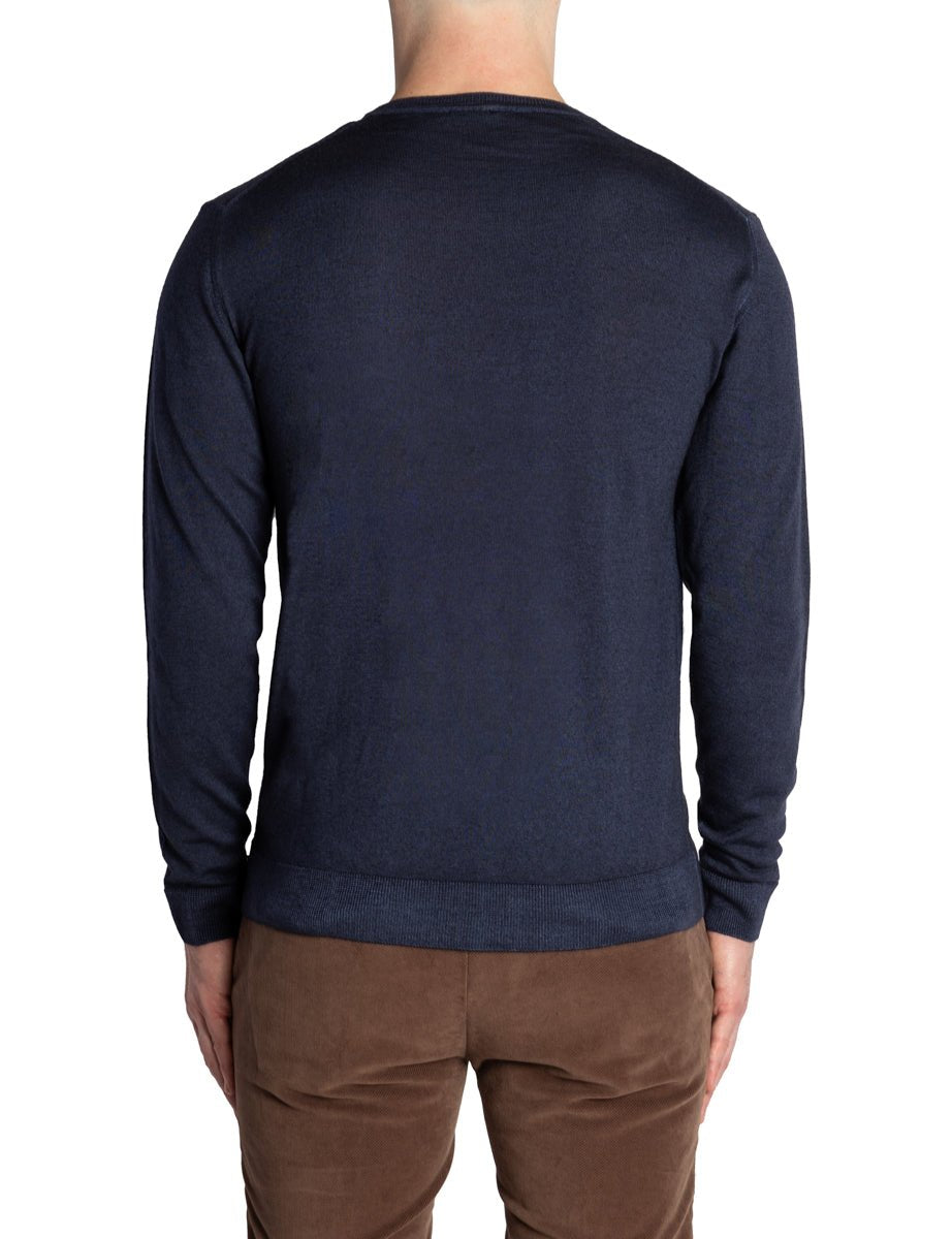 pullover girocollo merinos vintage blu notte - daniele fiesoli - pullover