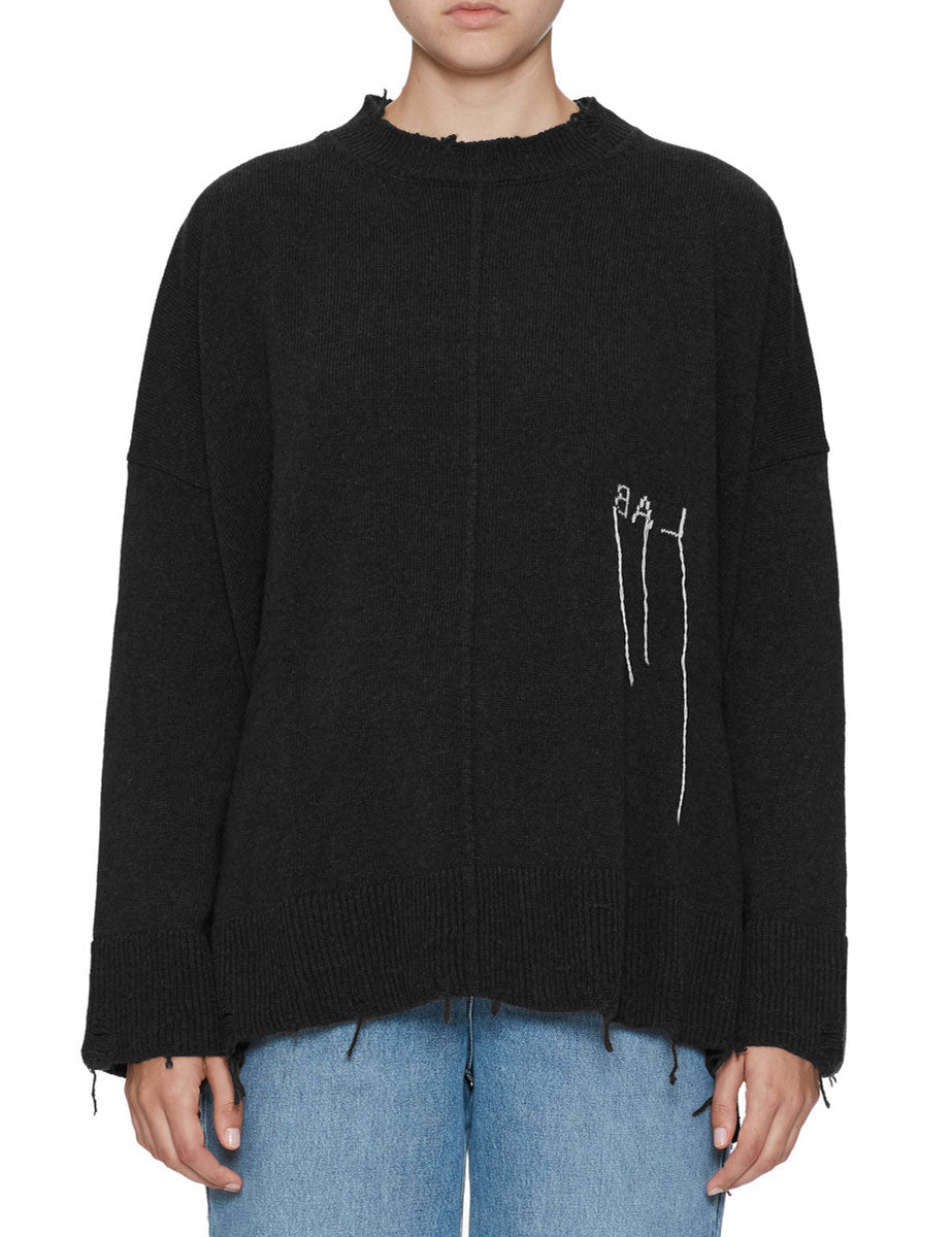 pullover girocollo over nervatura nero - jei-o - pullover