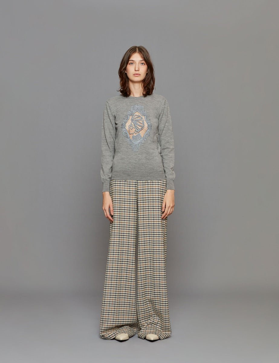 pullover girocollo ricamo grigio - stella jean - pullover