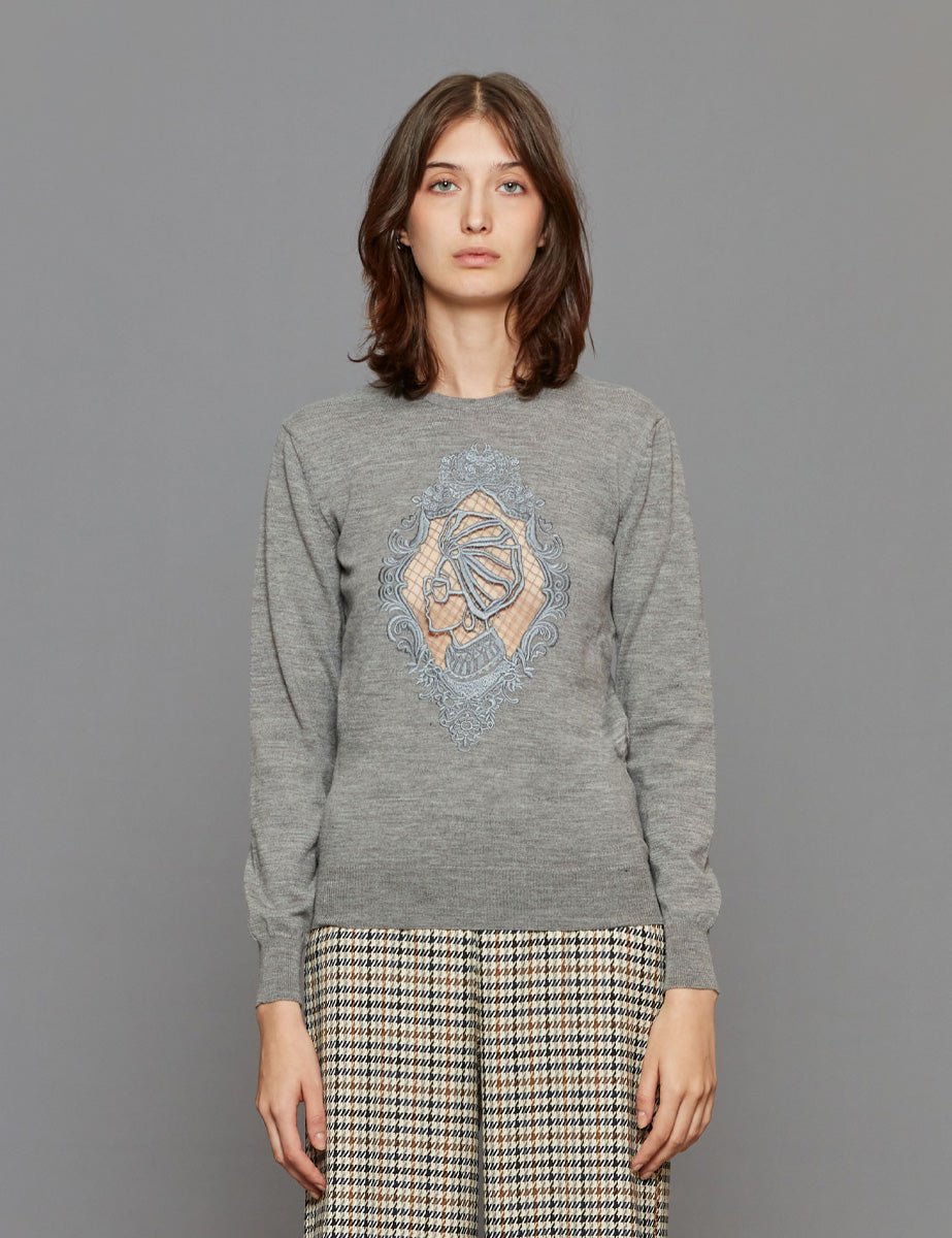 pullover girocollo ricamo grigio - stella jean - pullover