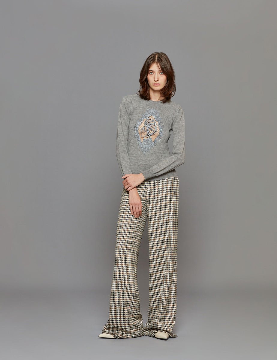 pullover girocollo ricamo grigio - stella jean - pullover