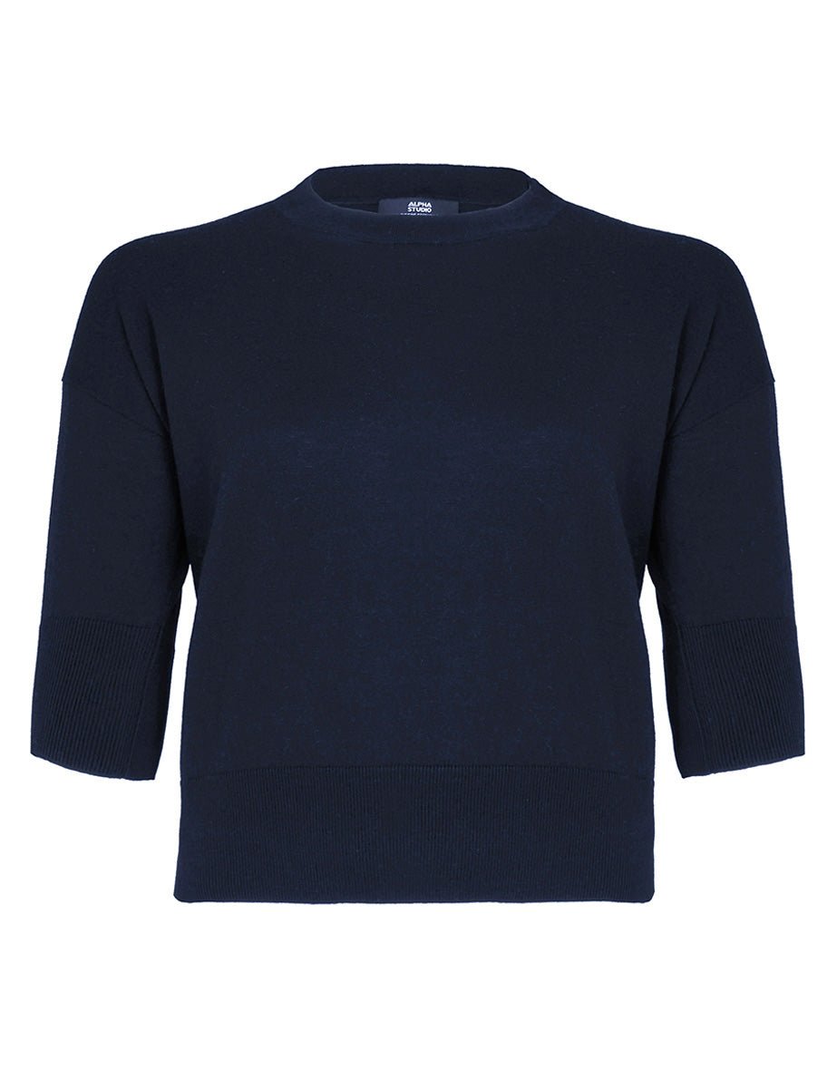 pullover girocollo seta cashmere blu notte - alpha - pullover