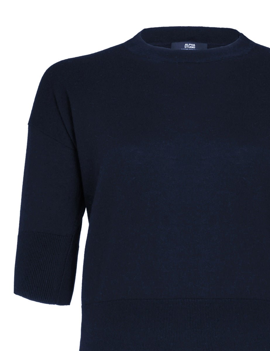 pullover girocollo seta cashmere blu notte - alpha - pullover
