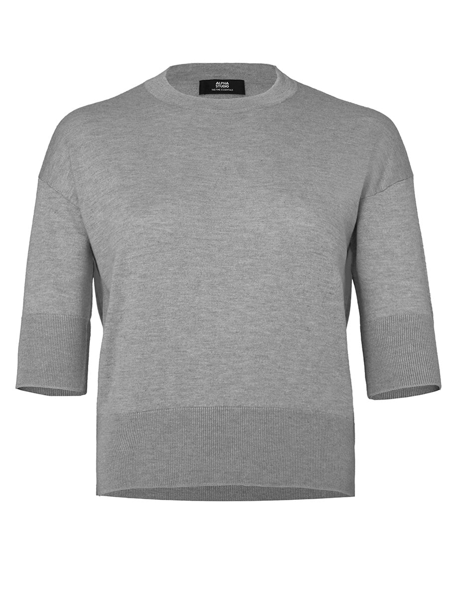 pullover girocollo seta cashmere granito - alpha - pullover