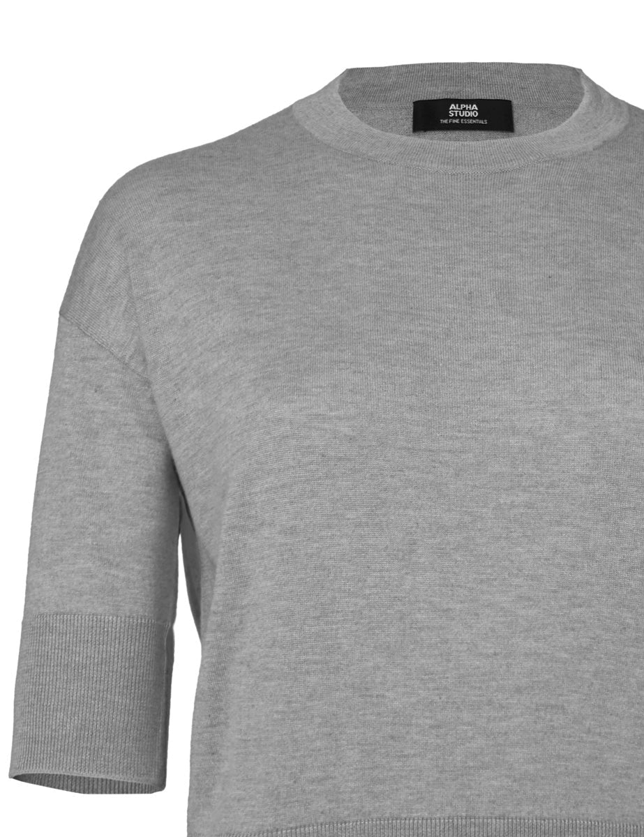 pullover girocollo seta cashmere granito - alpha - pullover