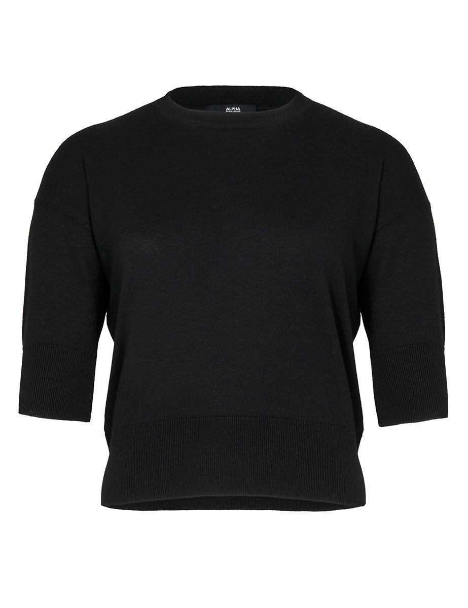 pullover girocollo seta cashmere nero - alpha - pullover