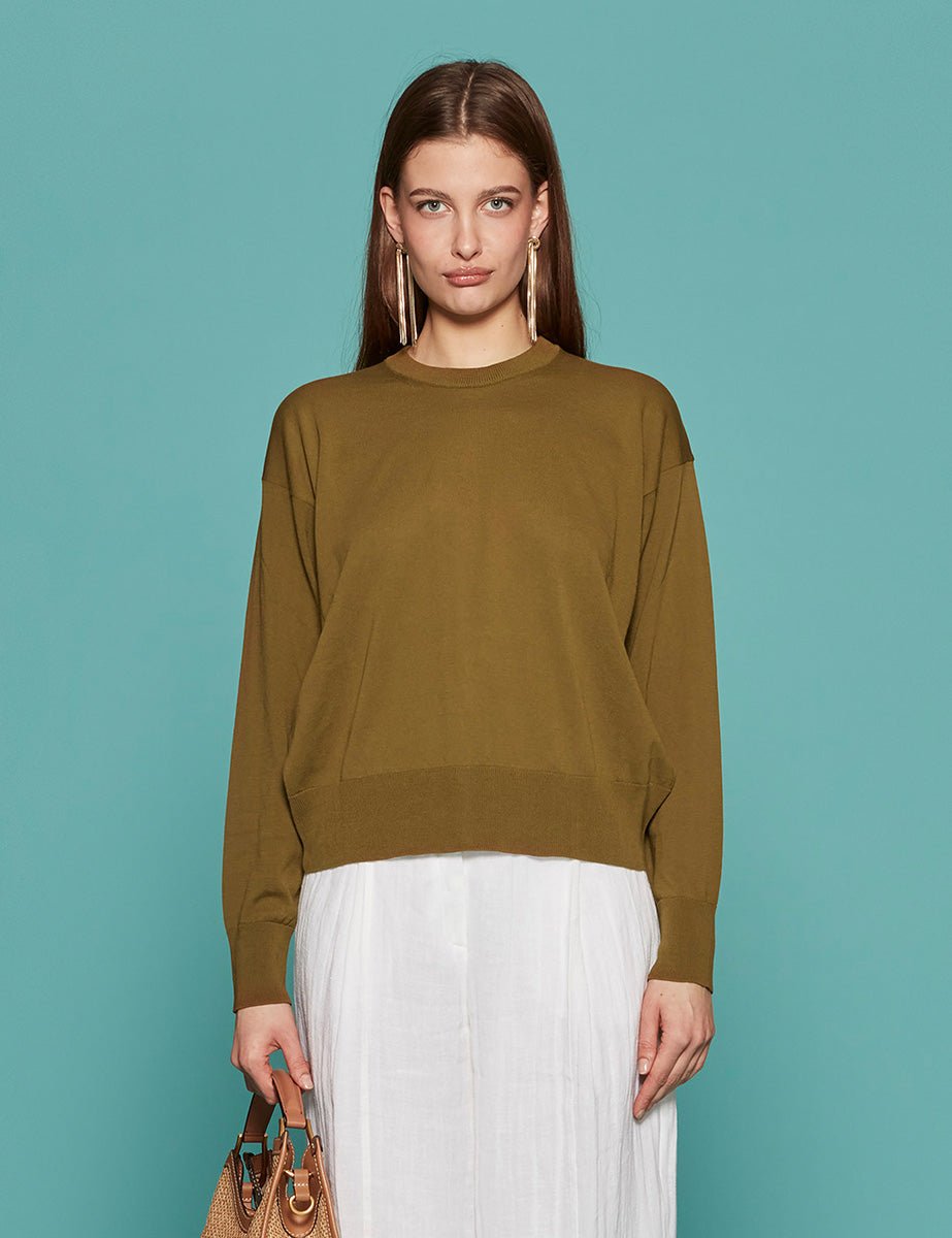 pullover girocollo spalla scesa olio - roberto collina - pullover