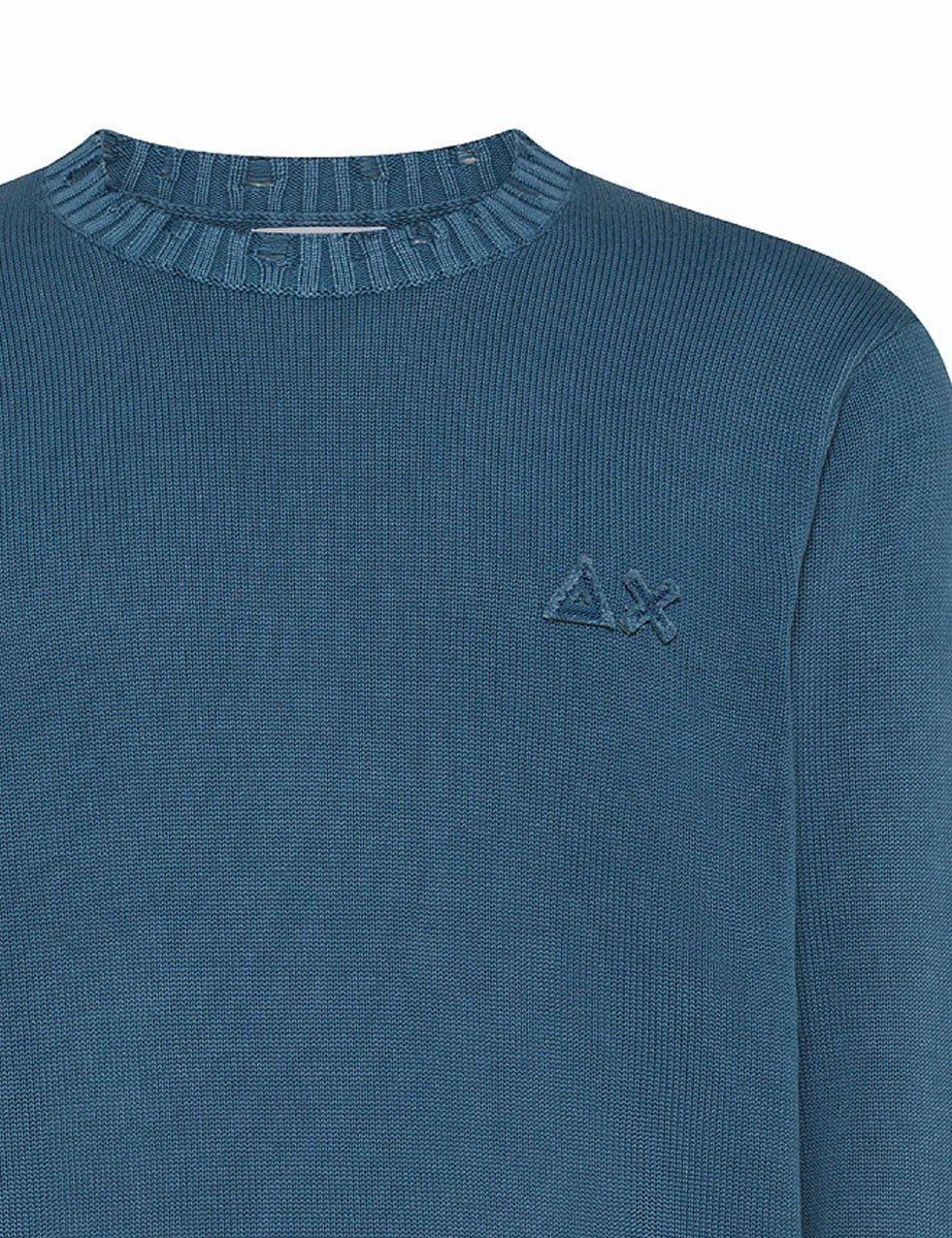 pullover girocollo vintage broken avio scuro - sun68 - pullover