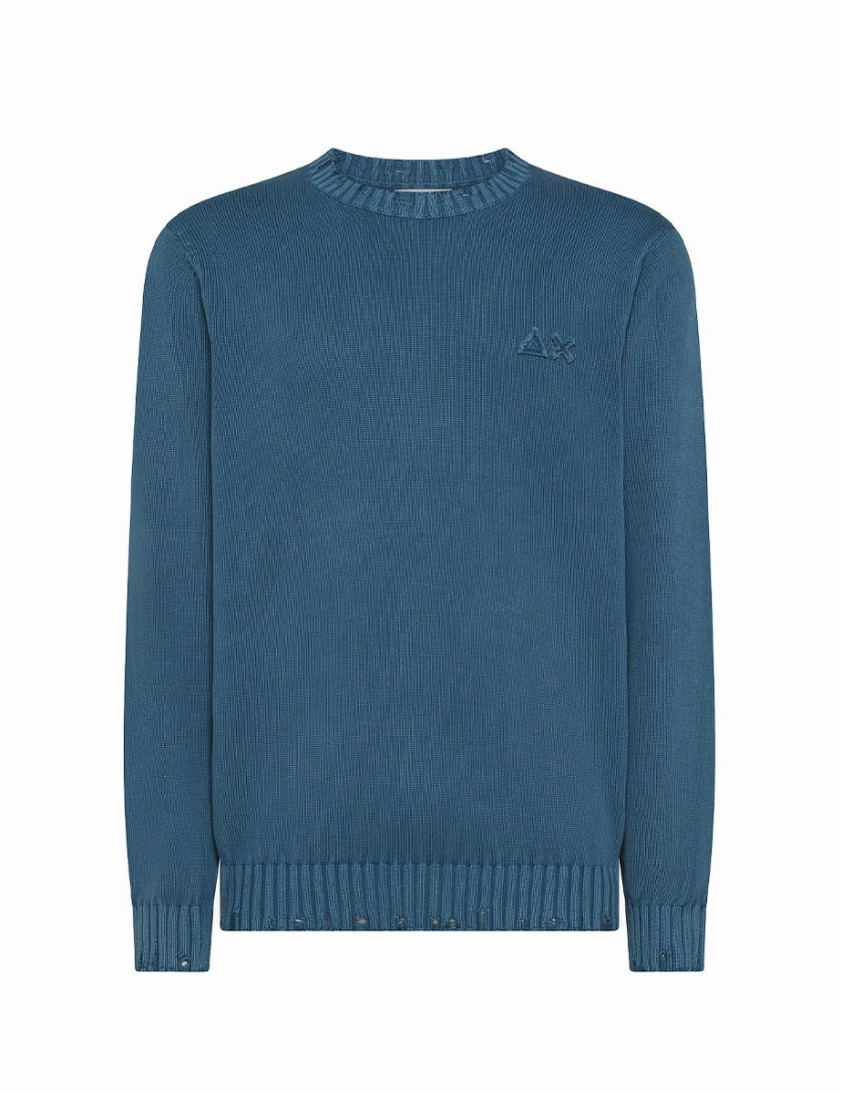 pullover girocollo vintage broken avio scuro - sun68 - pullover