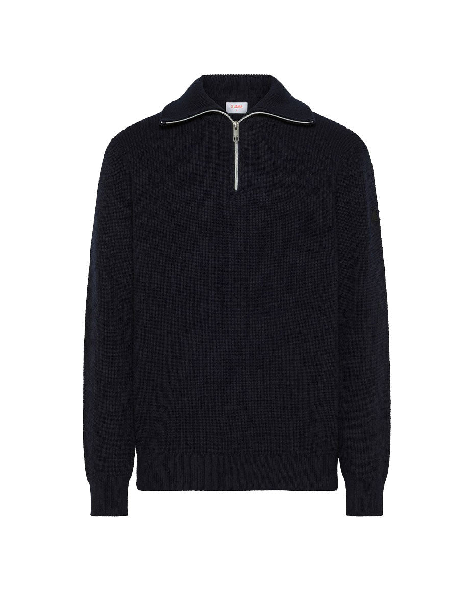 pullover high zip costa inglese blu navy - sun68 - pullover