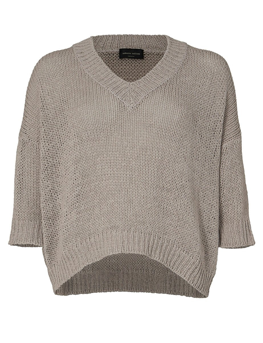 pullover scollo v fettuccia grigio - roberto collina - pullover