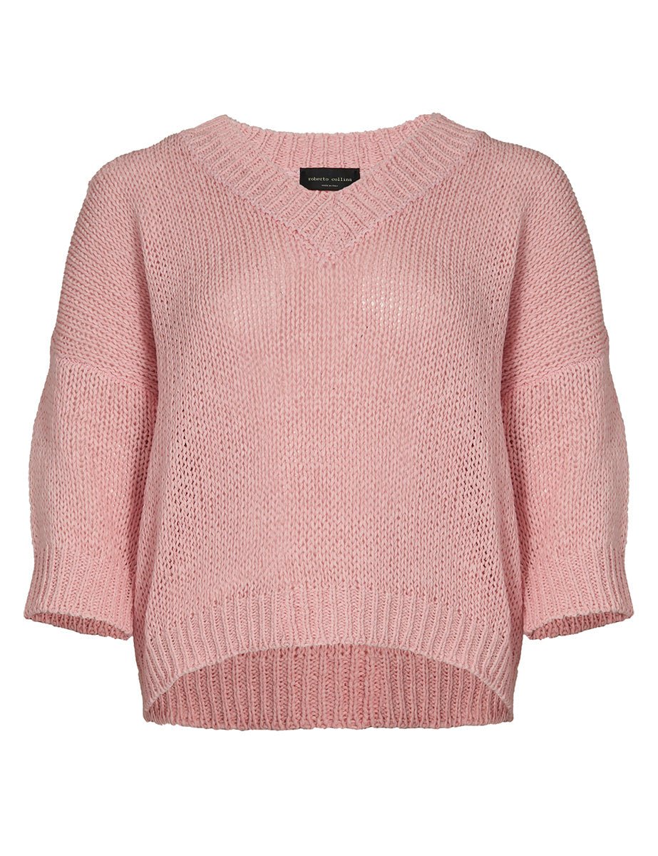 pullover scollo v fettuccia rosa - roberto collina - pullover