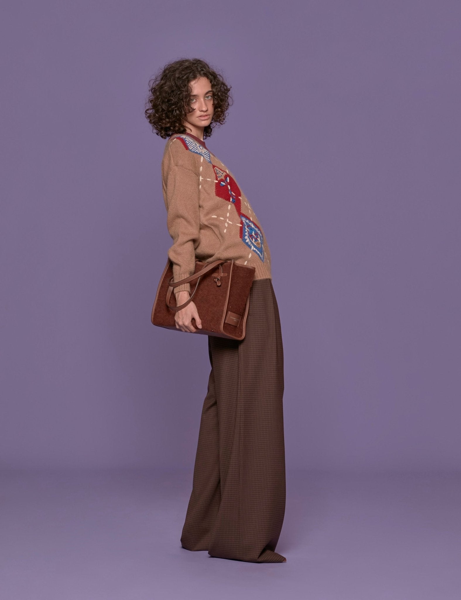 pullover scollo v intarsio beige - stella jean - pullover