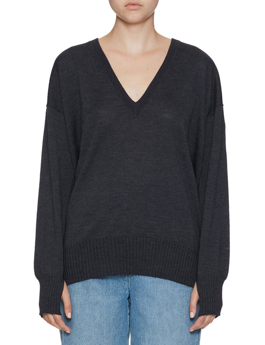 pullover scollo v lana antracite - roberto collina - pullover