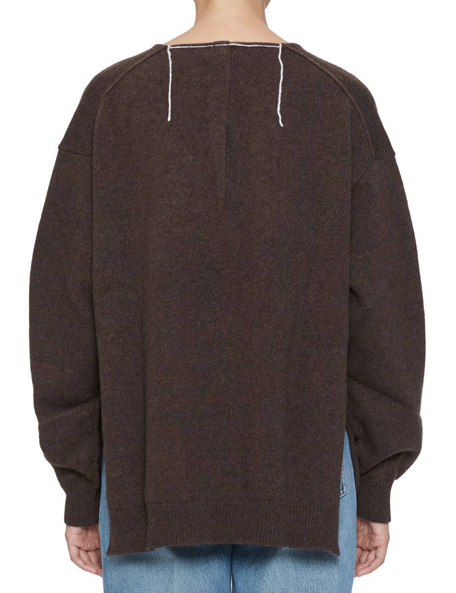 pullover scollo v over caffe - jei-o - pullover