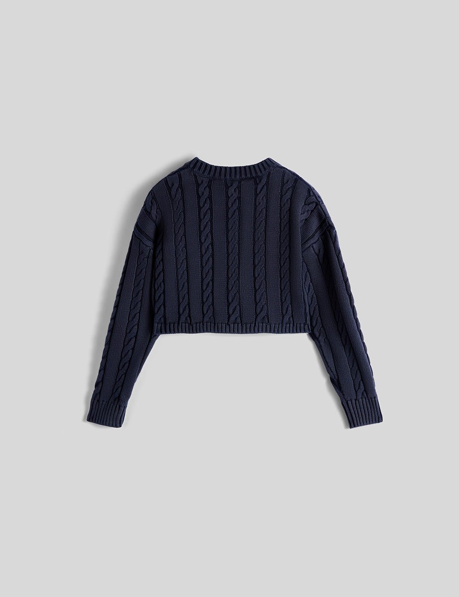pullover trecce cropped blu - aspesi - pullover