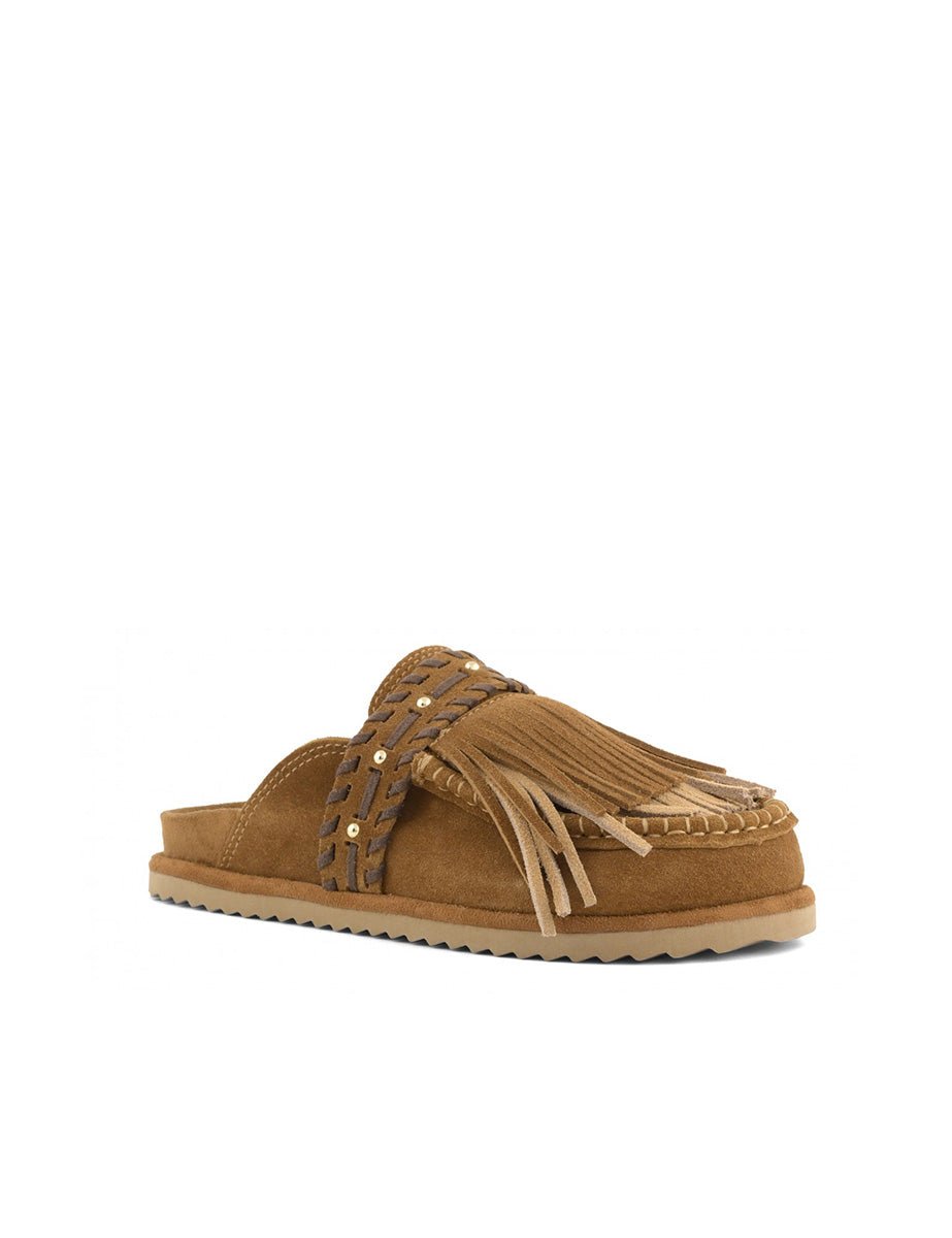 sabot suede fringes tan biscotto - colors of california - ciabatta