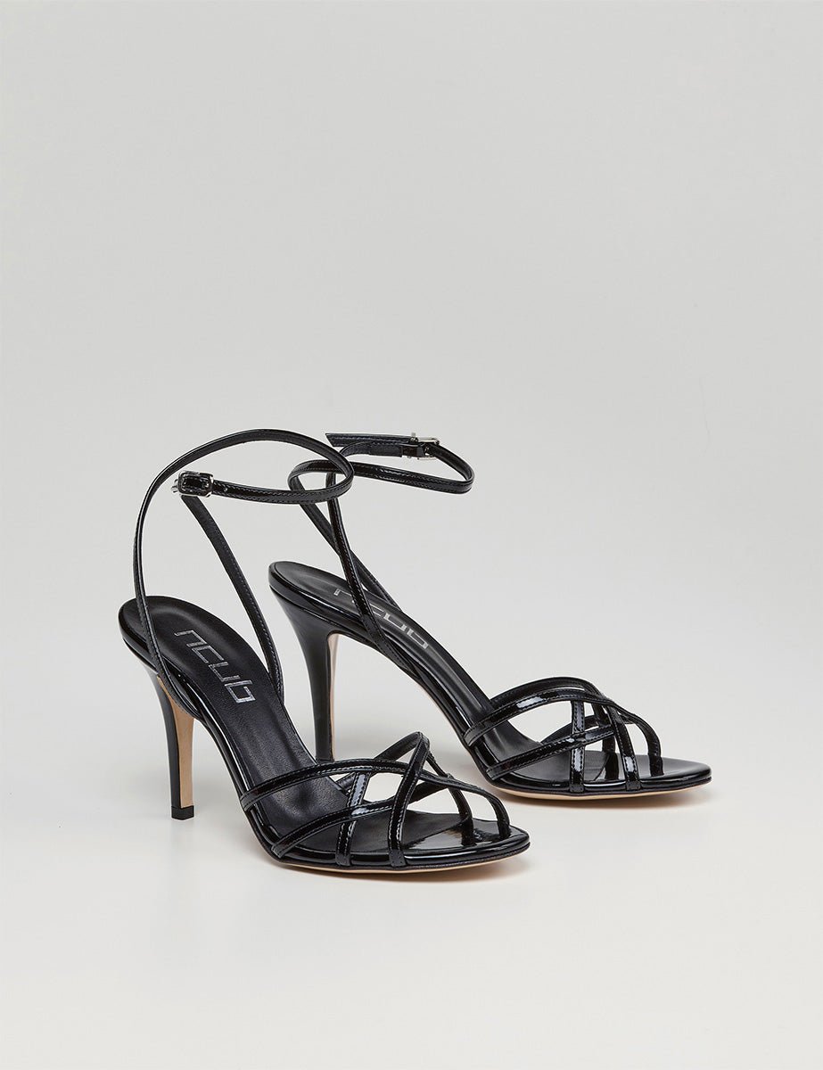sandalo gabbietta vernice nero - ncub - sandalo tacco