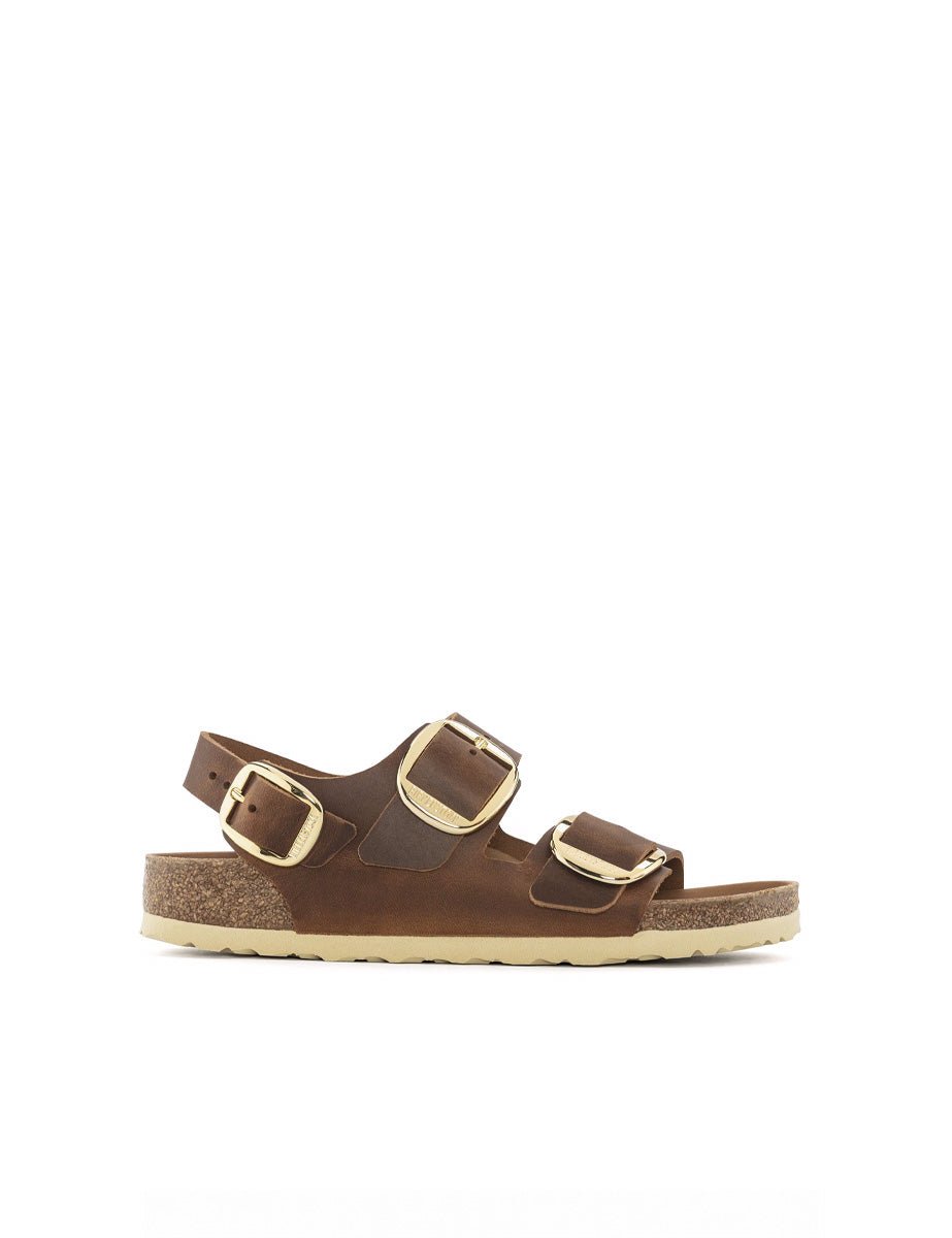 sandalo milano big buckle oiled lea cognac - birkenstock - flat