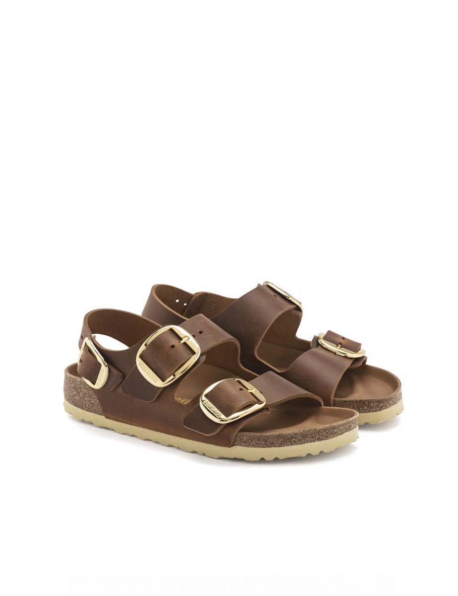 sandalo milano big buckle oiled lea cognac - birkenstock - flat