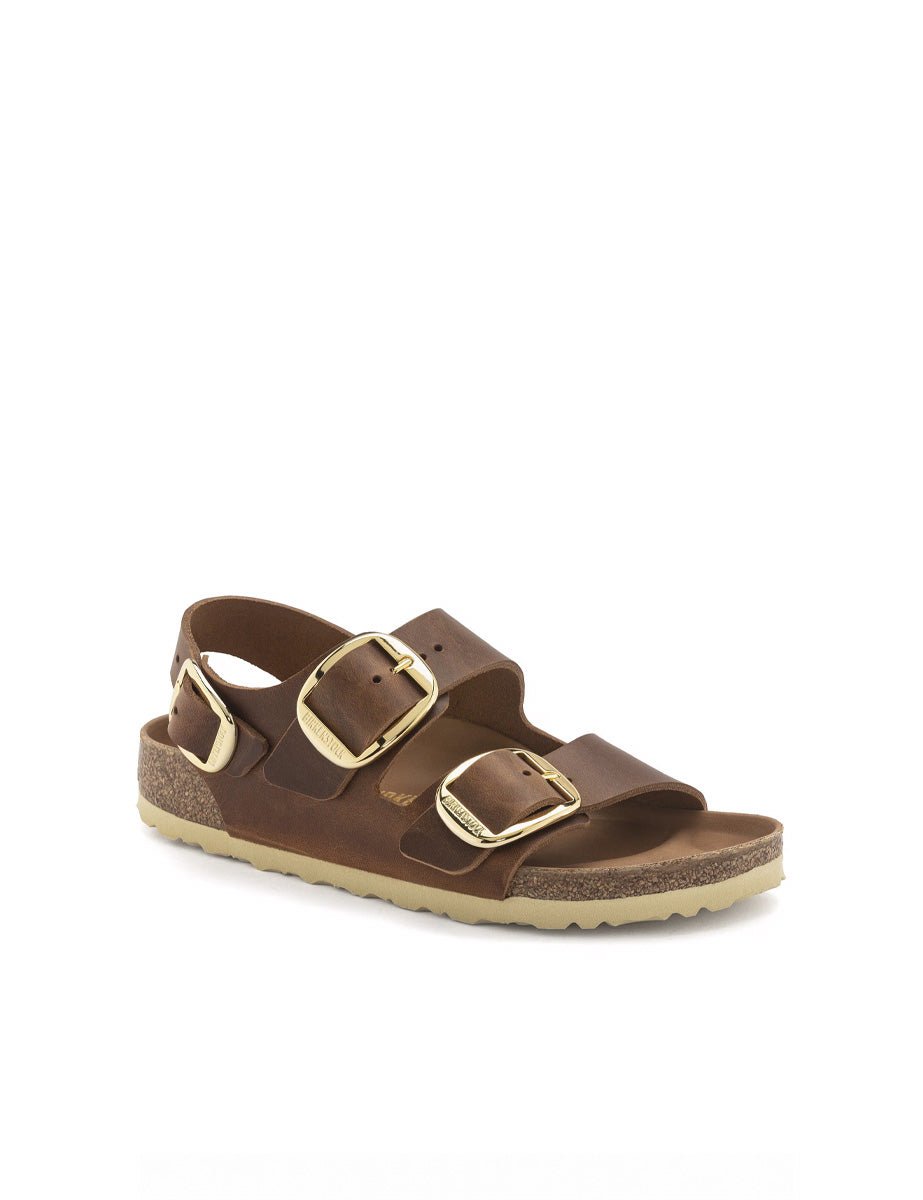 sandalo milano big buckle oiled lea cognac - birkenstock - flat