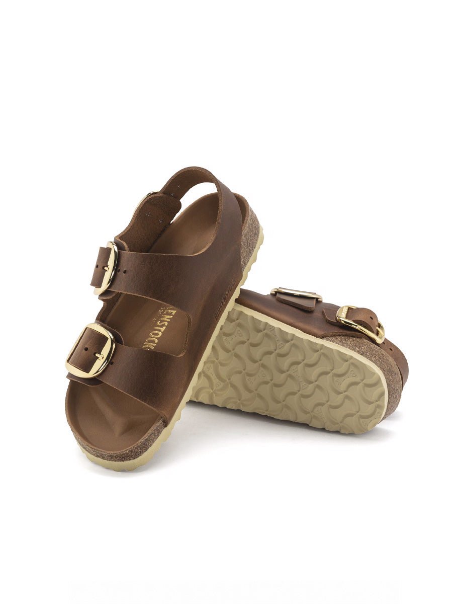 sandalo milano big buckle oiled lea cognac - birkenstock - flat