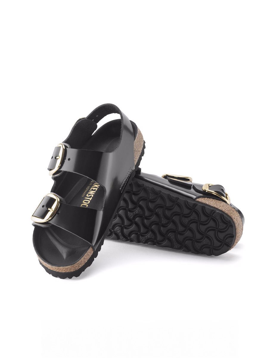 sandalo milano big buckle shine nero - birkenstock - flat