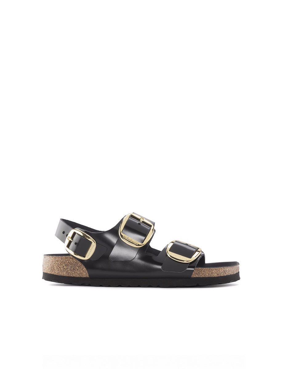sandalo milano big buckle shine nero - birkenstock - flat