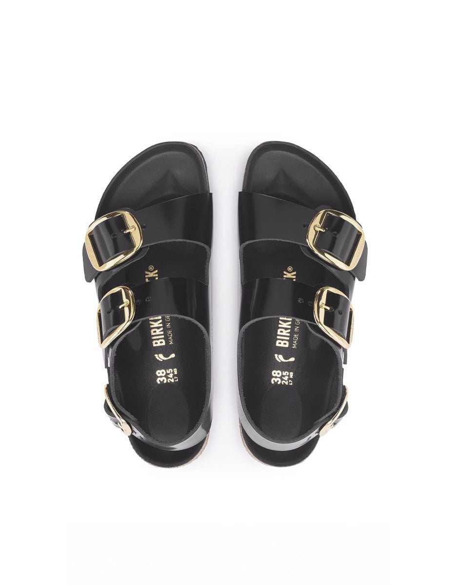 sandalo milano big buckle shine nero - birkenstock - flat