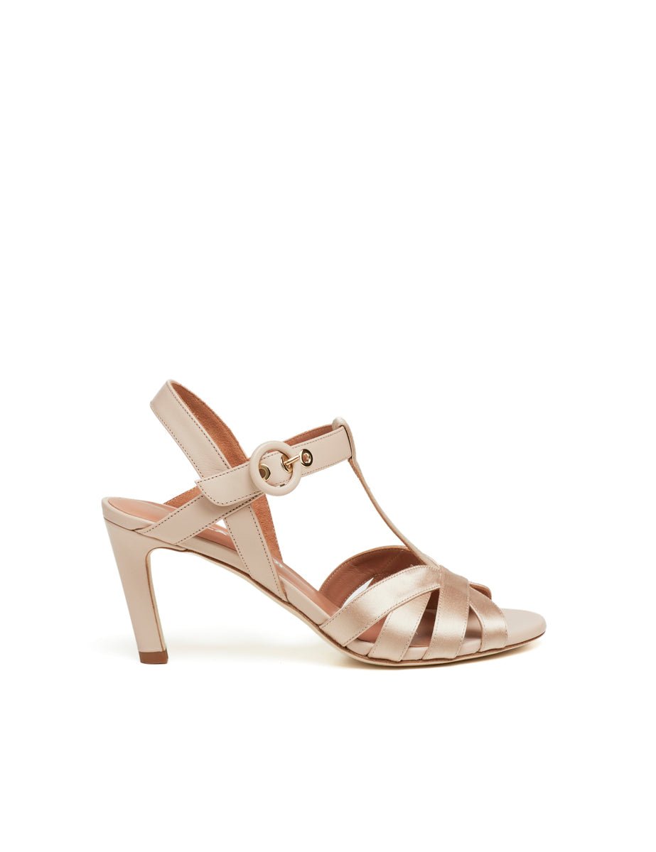 sandalo raso pelle champagne - lella baldi - sandalo tacco
