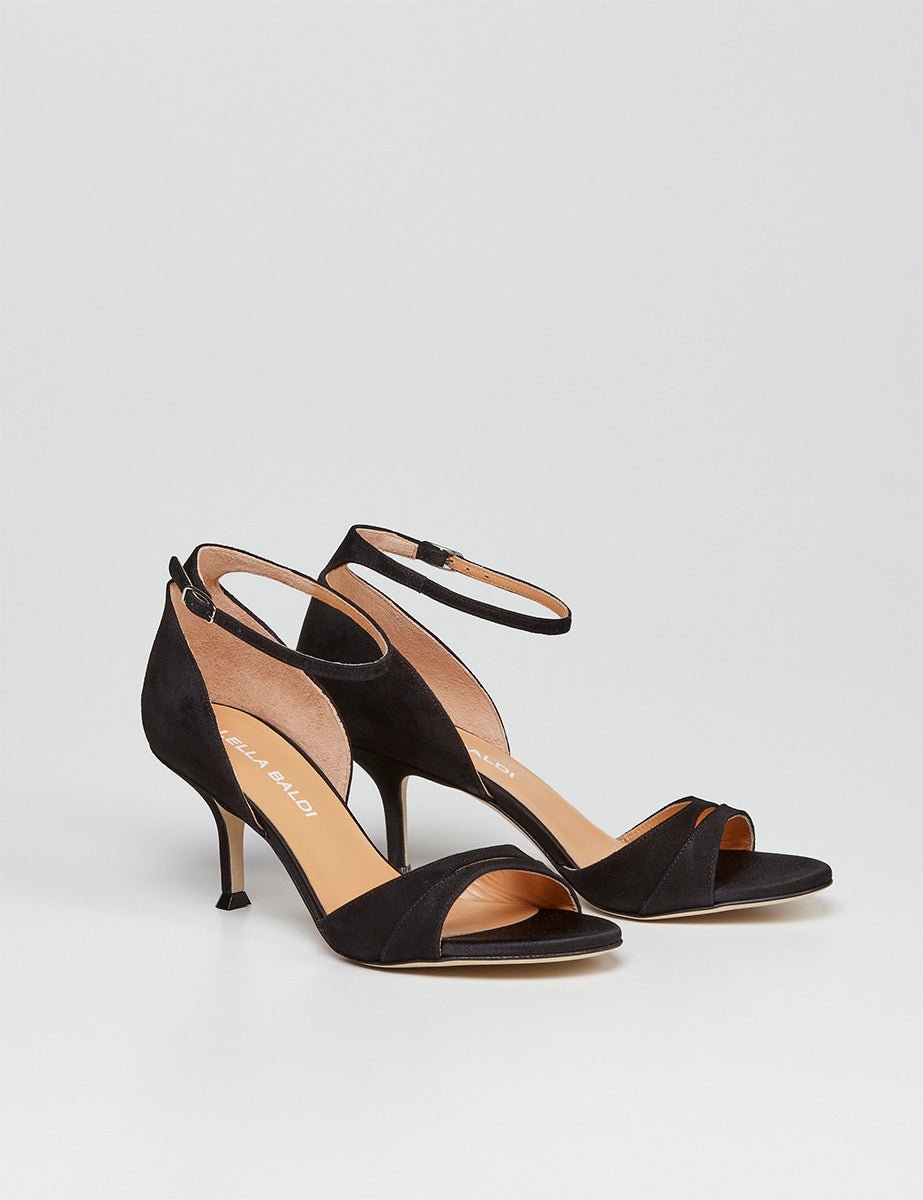 sandalo spezzato camoscio nero - lella baldi - sandalo tacco