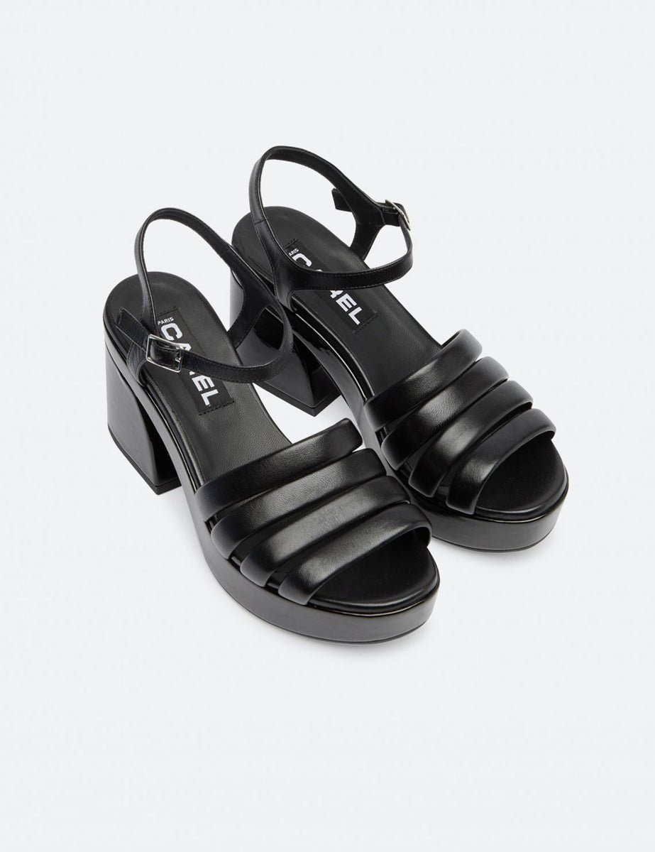 sandalo tacco vernice nero - carel paris - sandalo tacco