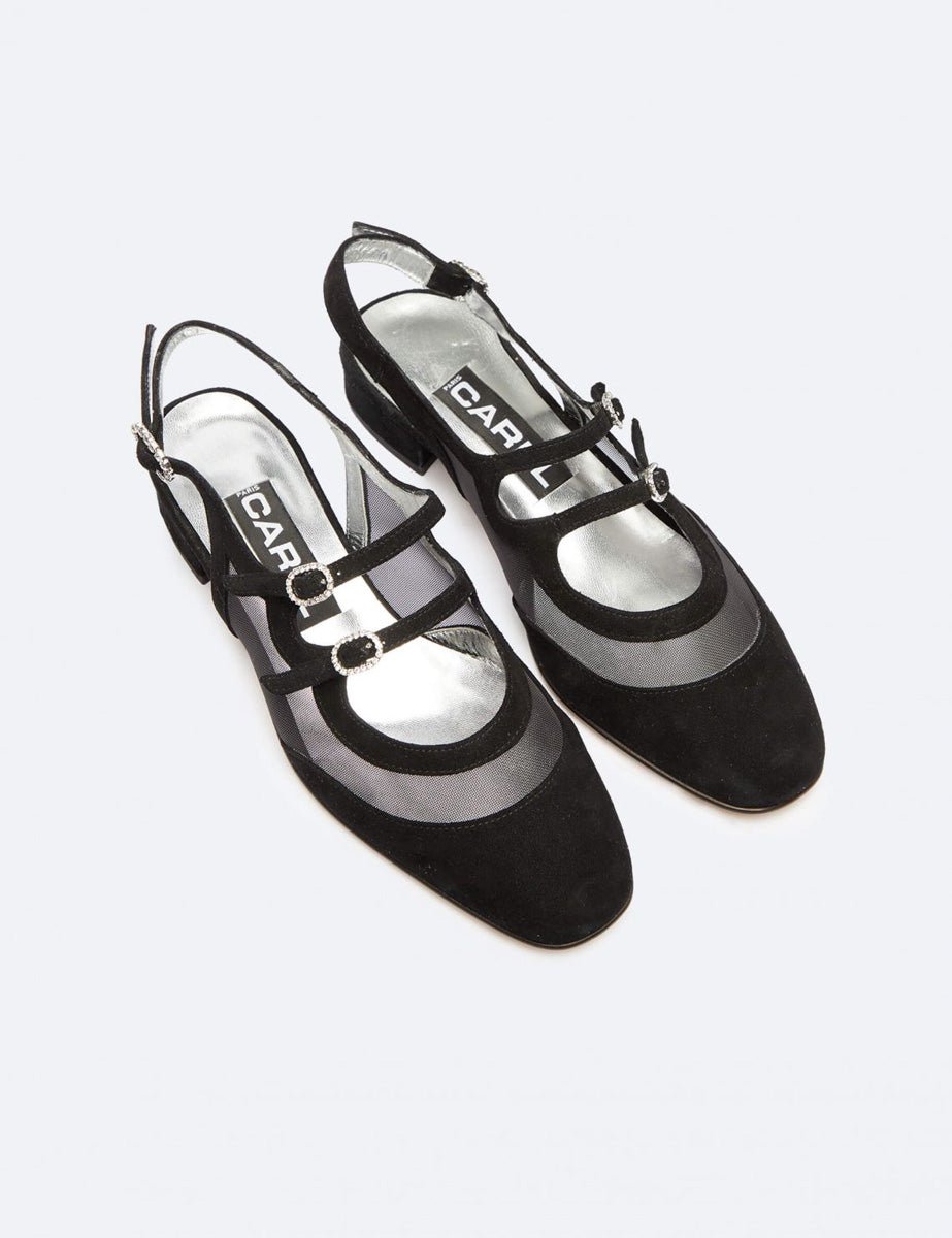 slingback mesh suede nero - carel paris - slingback