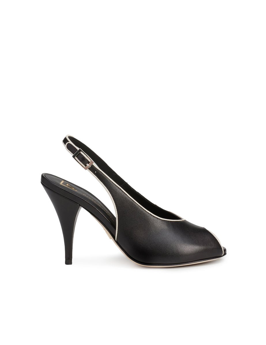 slingback tacco spuntata nero burro - viozzi - slingback
