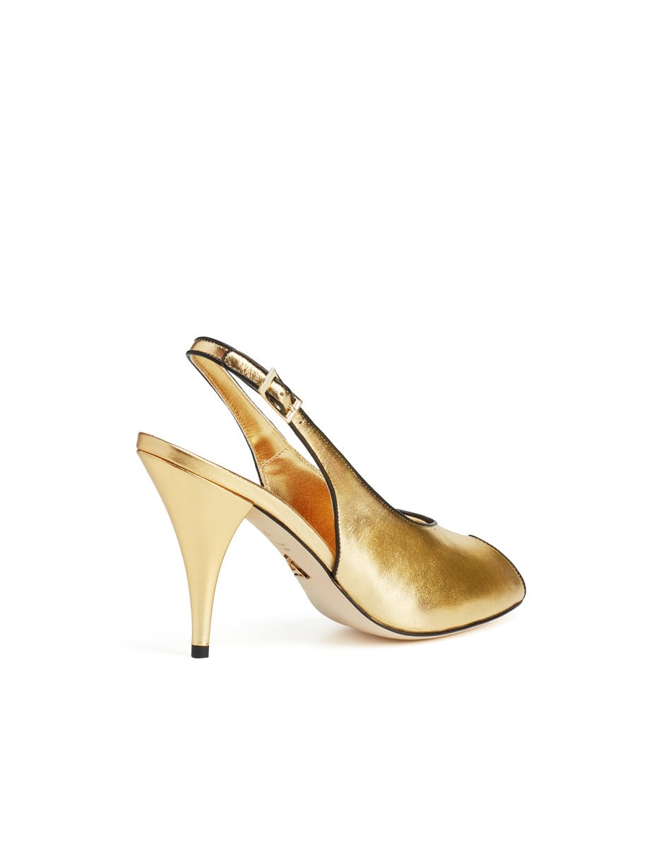 slingback tacco spuntata oro nero - viozzi - slingback