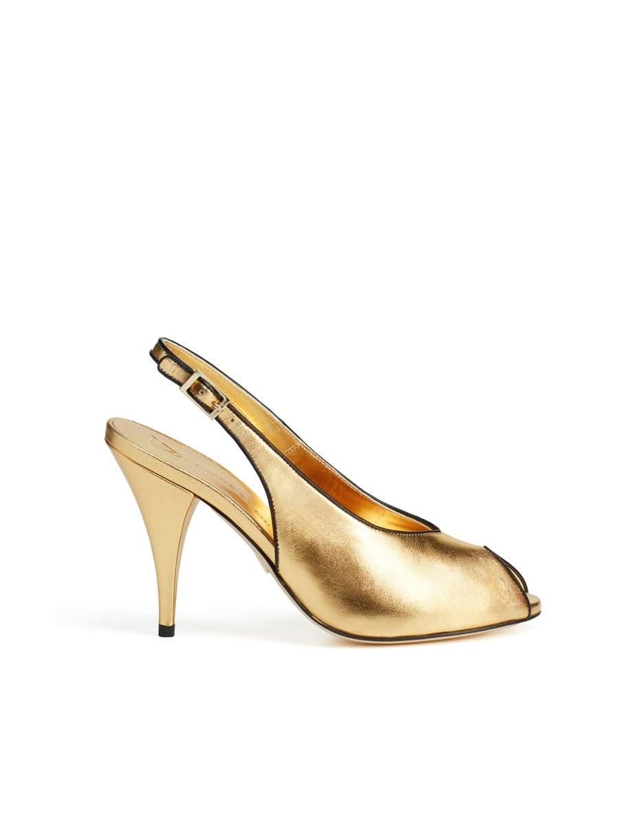 slingback tacco spuntata oro nero - viozzi - slingback