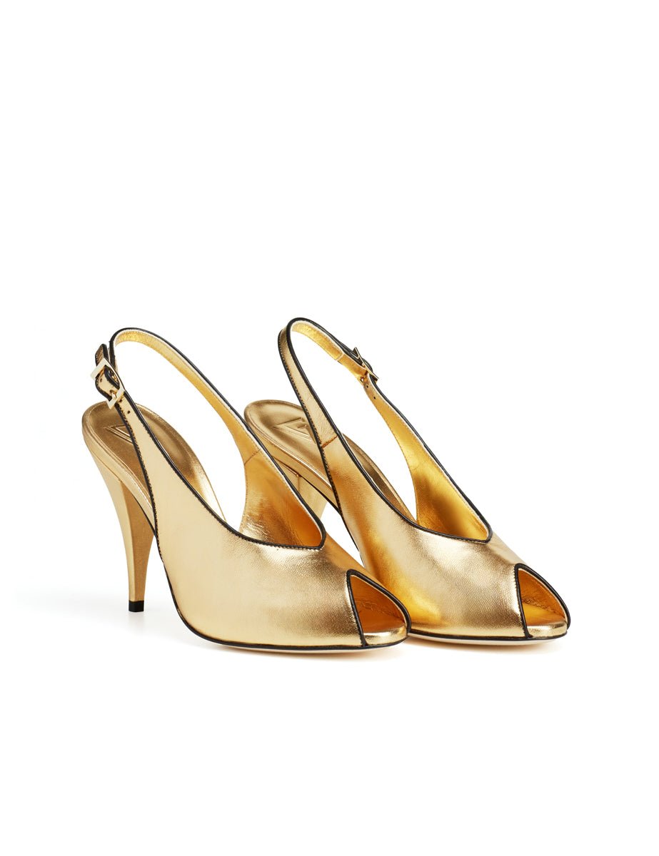 slingback tacco spuntata oro nero - viozzi - slingback